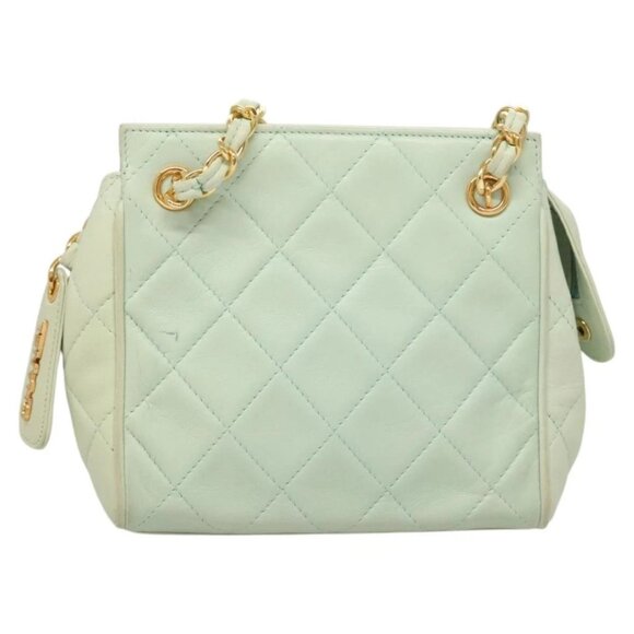CHANEL Matelasse Chain Shoulder Bag Lamb Skin Peppermint Gold CC Auth - Picture 2 of 16